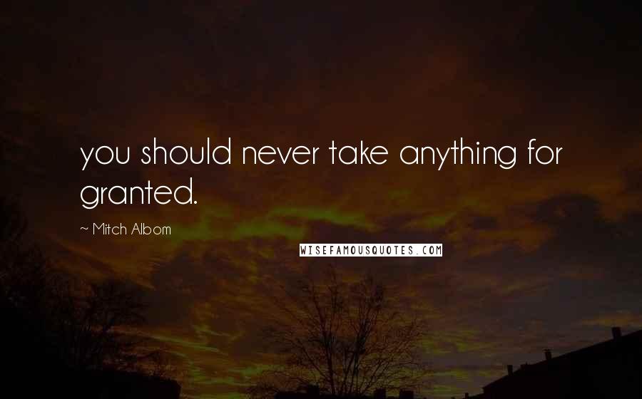 Mitch Albom Quotes: you should never take anything for granted.