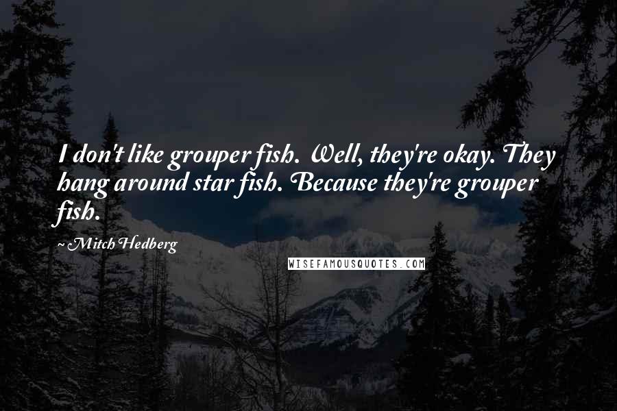 Mitch Hedberg Quotes: I don't like grouper fish. Well, they're okay. They hang around star fish. Because they're grouper fish.