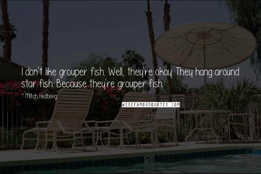 Mitch Hedberg Quotes: I don't like grouper fish. Well, they're okay. They hang around star fish. Because they're grouper fish.