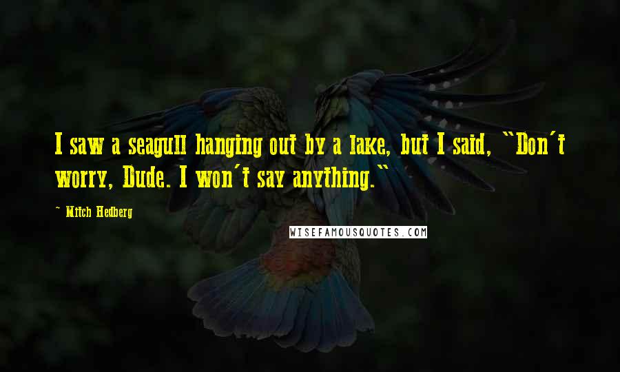 Mitch Hedberg Quotes: I saw a seagull hanging out by a lake, but I said, "Don't worry, Dude. I won't say anything."