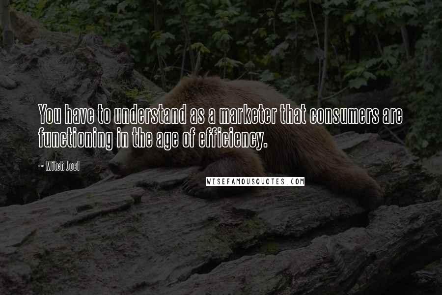Mitch Joel Quotes: You have to understand as a marketer that consumers are functioning in the age of efficiency.