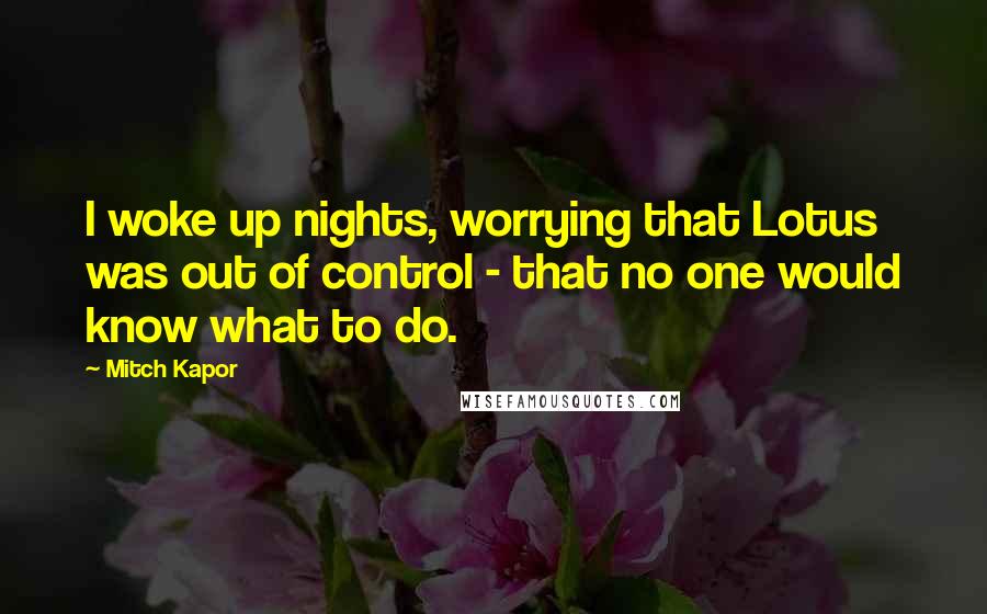 Mitch Kapor Quotes: I woke up nights, worrying that Lotus was out of control - that no one would know what to do.