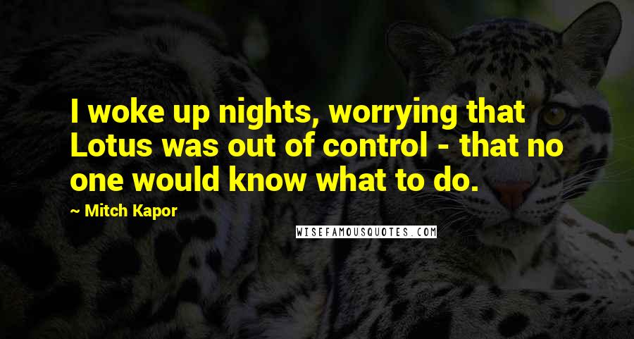 Mitch Kapor Quotes: I woke up nights, worrying that Lotus was out of control - that no one would know what to do.