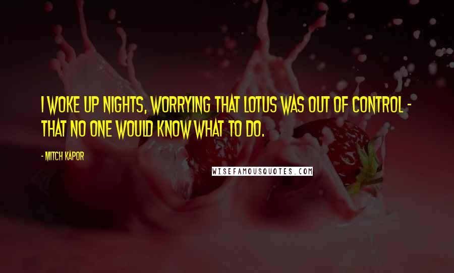 Mitch Kapor Quotes: I woke up nights, worrying that Lotus was out of control - that no one would know what to do.