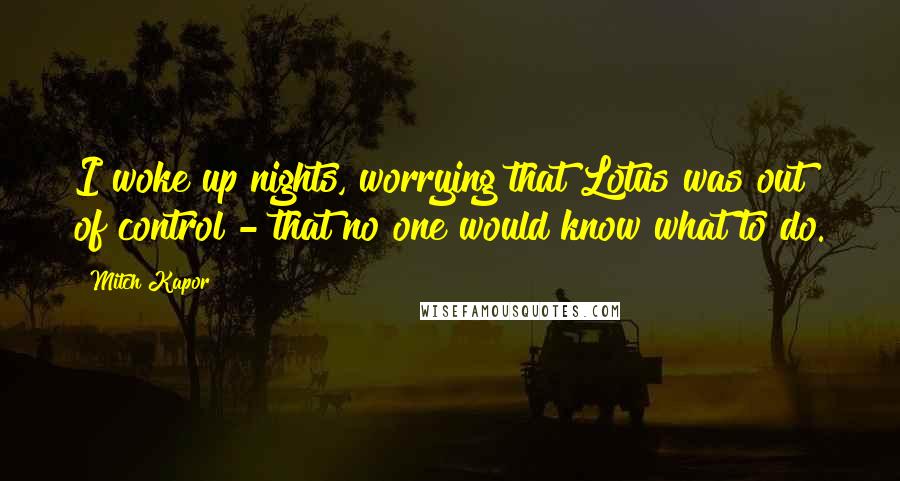 Mitch Kapor Quotes: I woke up nights, worrying that Lotus was out of control - that no one would know what to do.