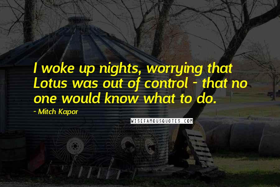 Mitch Kapor Quotes: I woke up nights, worrying that Lotus was out of control - that no one would know what to do.