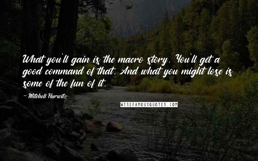 Mitchell Hurwitz Quotes: What you'll gain is the macro story. You'll get a good command of that. And what you might lose is some of the fun of it.