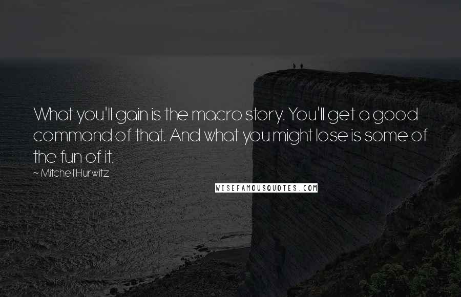 Mitchell Hurwitz Quotes: What you'll gain is the macro story. You'll get a good command of that. And what you might lose is some of the fun of it.