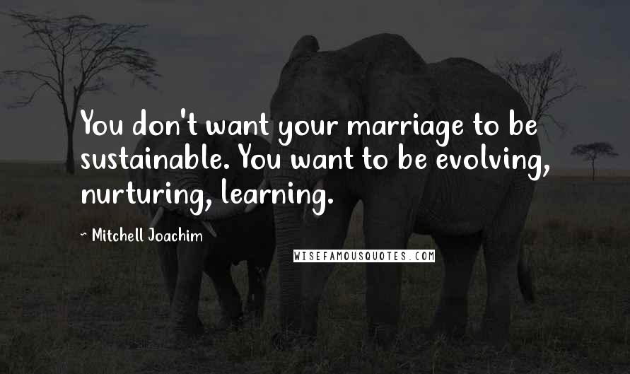 Mitchell Joachim Quotes: You don't want your marriage to be sustainable. You want to be evolving, nurturing, learning.
