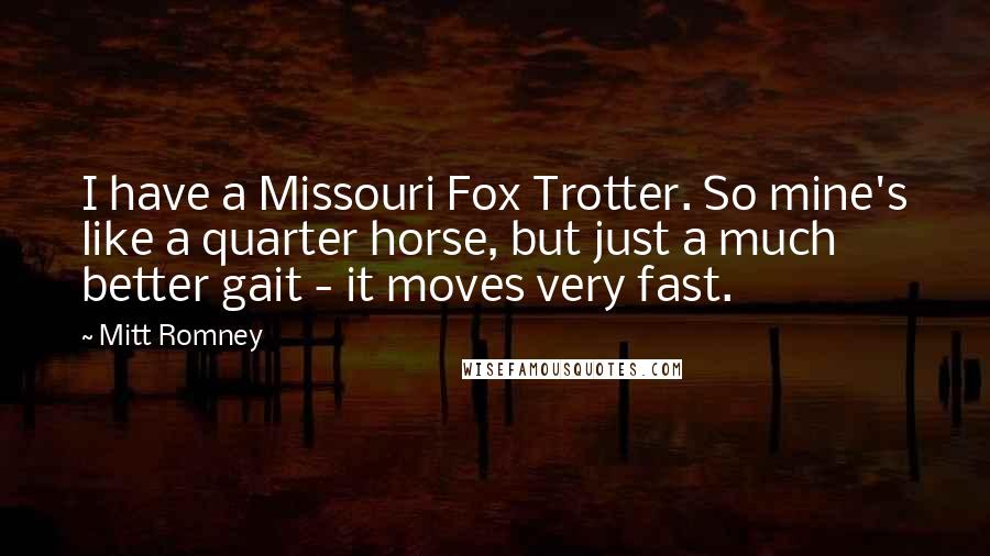 Mitt Romney Quotes: I have a Missouri Fox Trotter. So mine's like a quarter horse, but just a much better gait - it moves very fast.