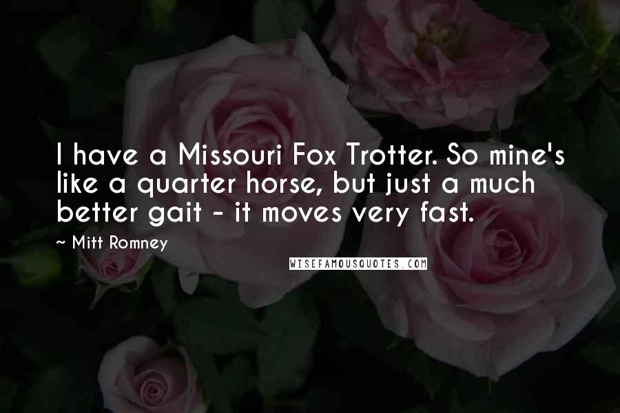 Mitt Romney Quotes: I have a Missouri Fox Trotter. So mine's like a quarter horse, but just a much better gait - it moves very fast.