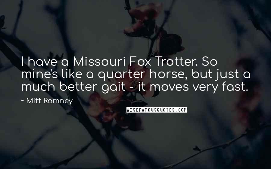 Mitt Romney Quotes: I have a Missouri Fox Trotter. So mine's like a quarter horse, but just a much better gait - it moves very fast.