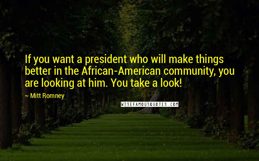 Mitt Romney Quotes: If you want a president who will make things better in the African-American community, you are looking at him. You take a look!