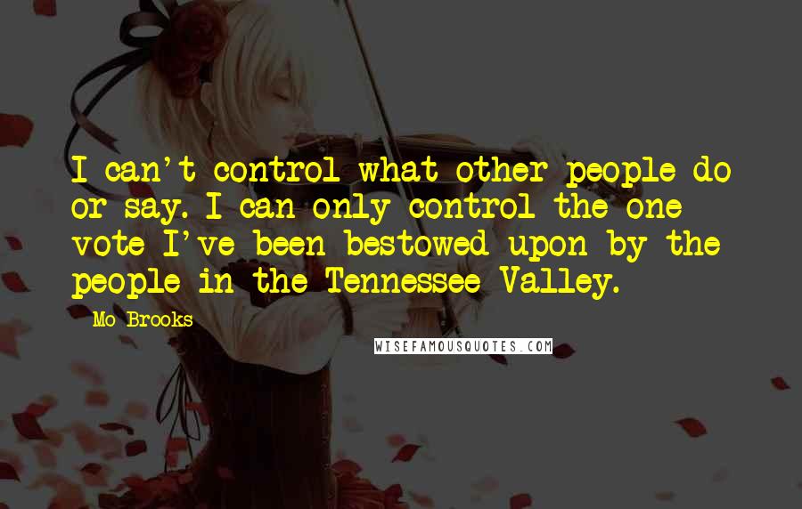 Mo Brooks Quotes: I can't control what other people do or say. I can only control the one vote I've been bestowed upon by the people in the Tennessee Valley.