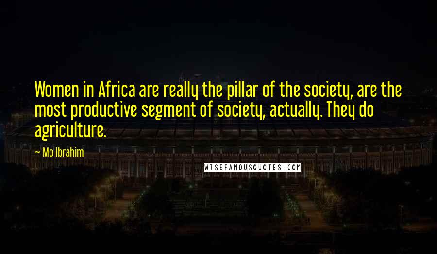 Mo Ibrahim Quotes: Women in Africa are really the pillar of the society, are the most productive segment of society, actually. They do agriculture.