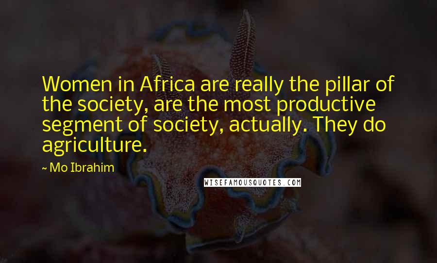 Mo Ibrahim Quotes: Women in Africa are really the pillar of the society, are the most productive segment of society, actually. They do agriculture.