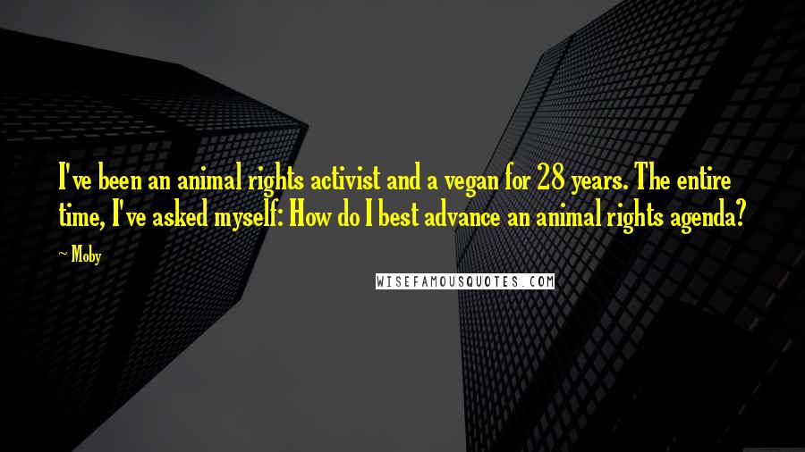 Moby Quotes: I've been an animal rights activist and a vegan for 28 years. The entire time, I've asked myself: How do I best advance an animal rights agenda?