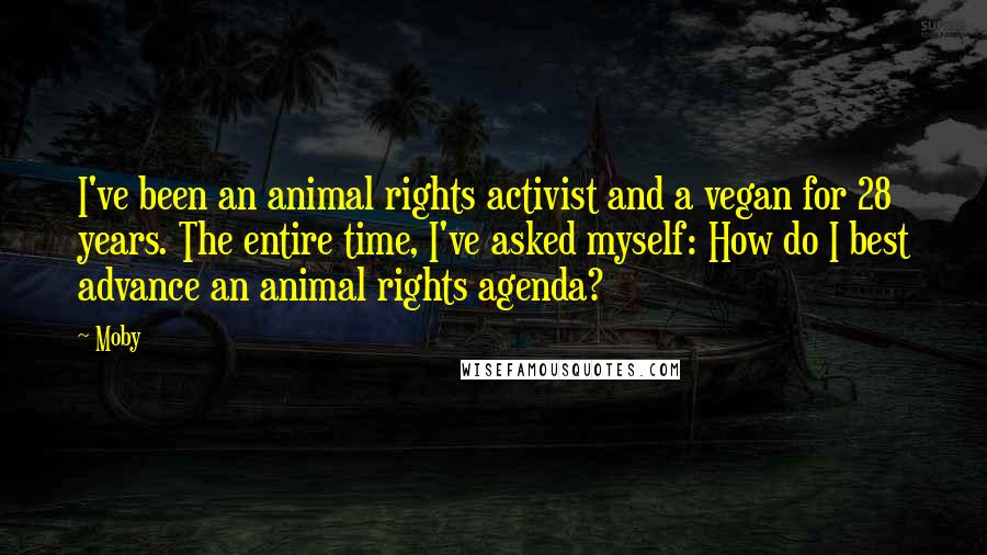 Moby Quotes: I've been an animal rights activist and a vegan for 28 years. The entire time, I've asked myself: How do I best advance an animal rights agenda?