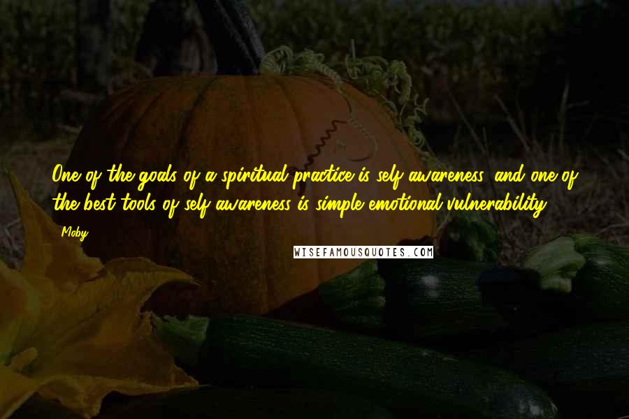 Moby Quotes: One of the goals of a spiritual practice is self-awareness, and one of the best tools of self-awareness is simple emotional vulnerability.