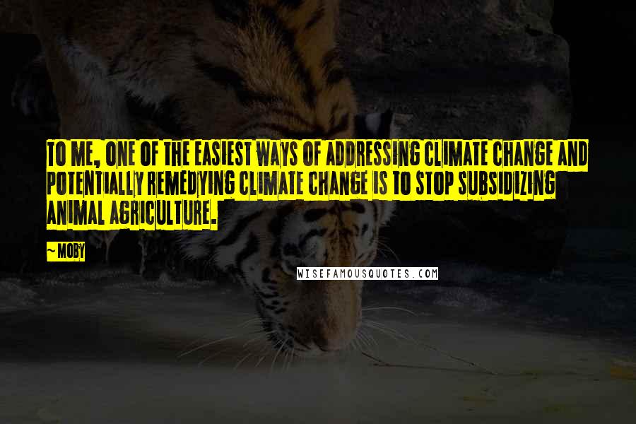 Moby Quotes: To me, one of the easiest ways of addressing climate change and potentially remedying climate change is to stop subsidizing animal agriculture.