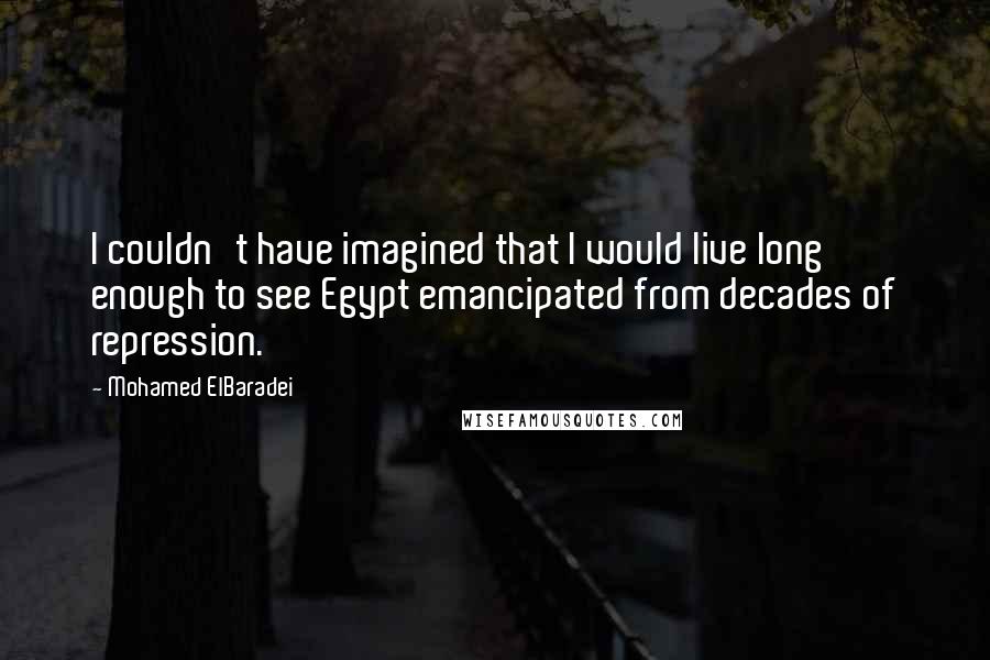 Mohamed ElBaradei Quotes: I couldn't have imagined that I would live long enough to see Egypt emancipated from decades of repression.