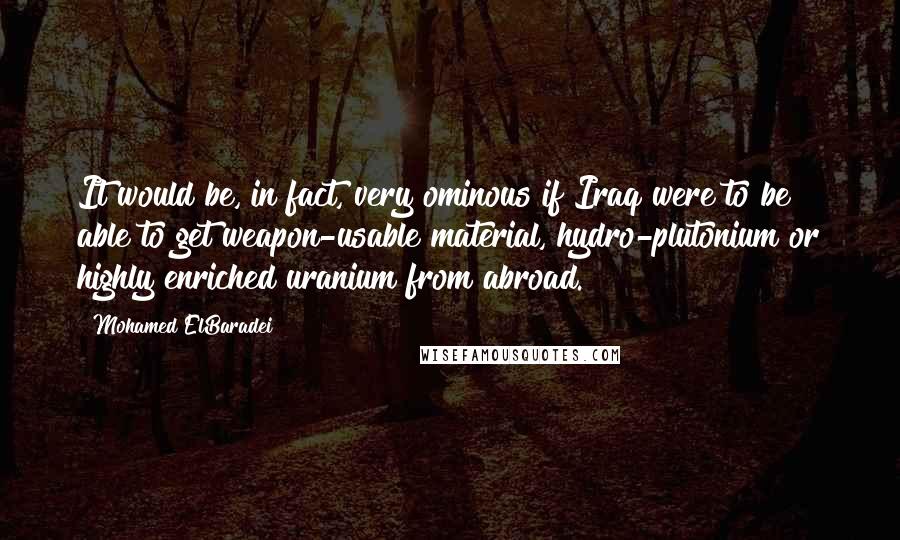 Mohamed ElBaradei Quotes: It would be, in fact, very ominous if Iraq were to be able to get weapon-usable material, hydro-plutonium or highly enriched uranium from abroad.