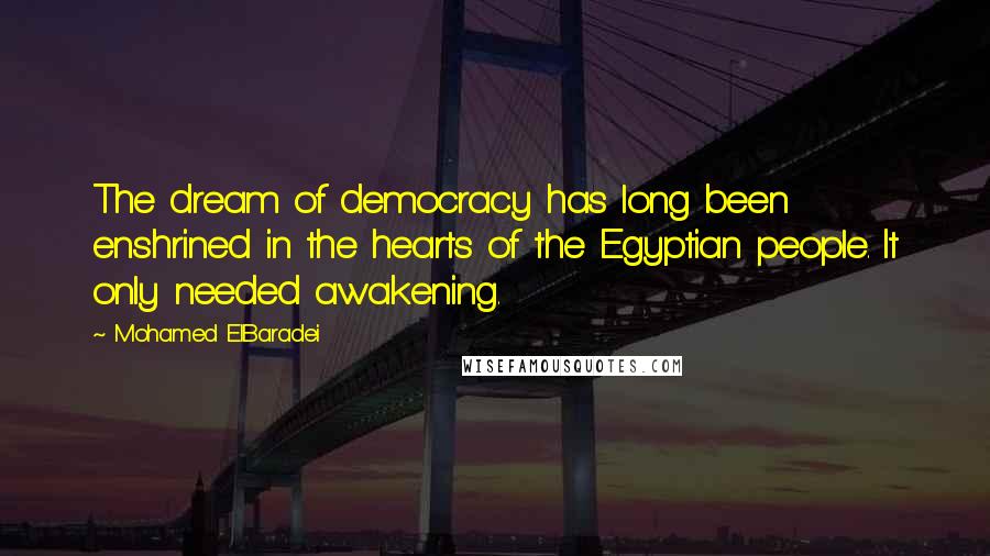 Mohamed ElBaradei Quotes: The dream of democracy has long been enshrined in the hearts of the Egyptian people. It only needed awakening.