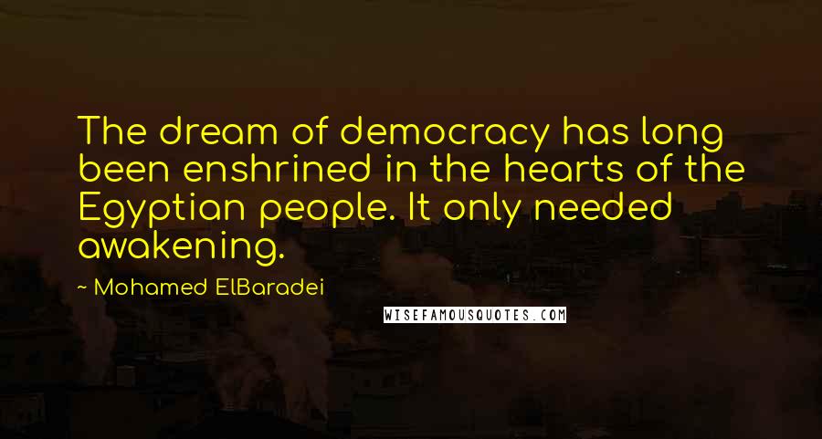 Mohamed ElBaradei Quotes: The dream of democracy has long been enshrined in the hearts of the Egyptian people. It only needed awakening.