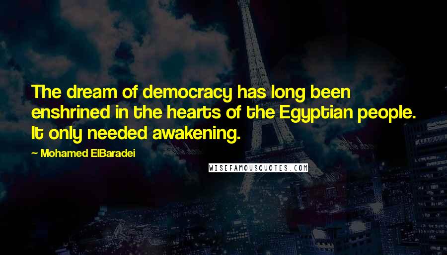 Mohamed ElBaradei Quotes: The dream of democracy has long been enshrined in the hearts of the Egyptian people. It only needed awakening.