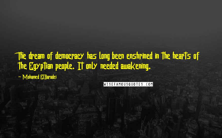 Mohamed ElBaradei Quotes: The dream of democracy has long been enshrined in the hearts of the Egyptian people. It only needed awakening.
