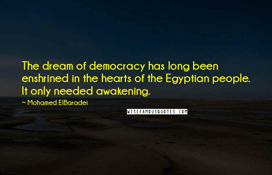 Mohamed ElBaradei Quotes: The dream of democracy has long been enshrined in the hearts of the Egyptian people. It only needed awakening.