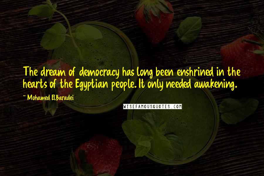 Mohamed ElBaradei Quotes: The dream of democracy has long been enshrined in the hearts of the Egyptian people. It only needed awakening.