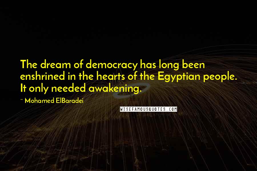 Mohamed ElBaradei Quotes: The dream of democracy has long been enshrined in the hearts of the Egyptian people. It only needed awakening.