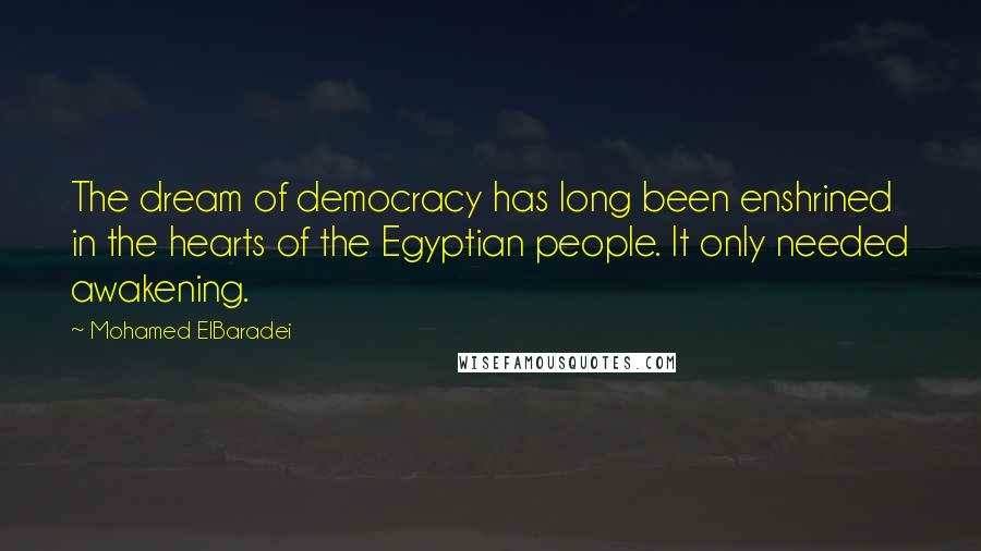 Mohamed ElBaradei Quotes: The dream of democracy has long been enshrined in the hearts of the Egyptian people. It only needed awakening.