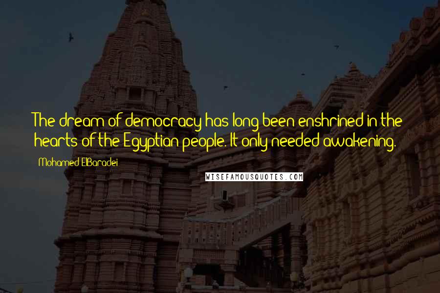 Mohamed ElBaradei Quotes: The dream of democracy has long been enshrined in the hearts of the Egyptian people. It only needed awakening.