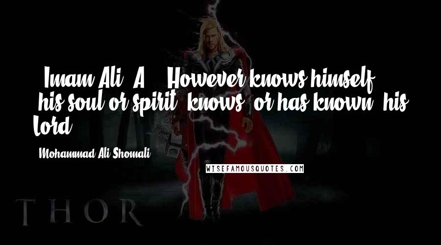 Mohammad Ali Shomali Quotes: ..Imam Ali [A]..'However knows himself (his soul or spirit) knows [or has known] his Lord