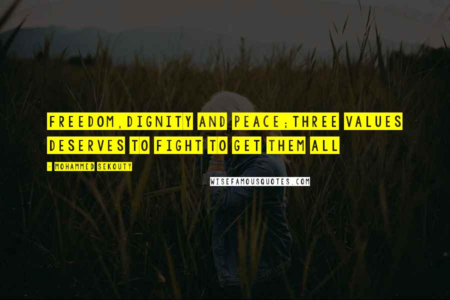 Mohammed Sekouty Quotes: Freedom,Dignity and Peace;Three values deserves to fight to get them all