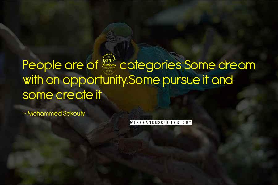 Mohammed Sekouty Quotes: People are of 3 categories;Some dream with an opportunity.Some pursue it and some create it
