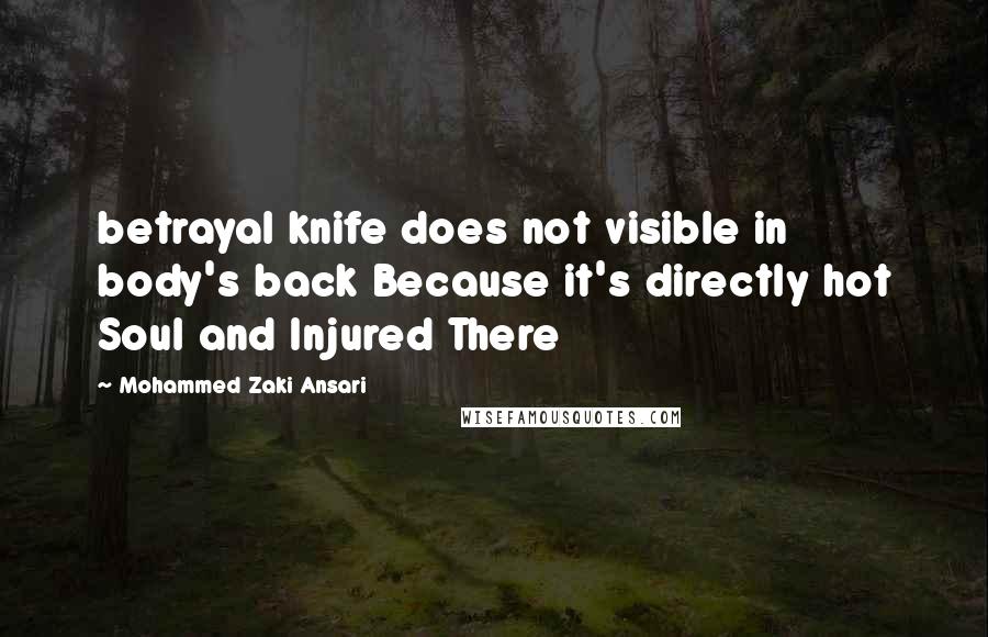 Mohammed Zaki Ansari Quotes: betrayal knife does not visible in body's back Because it's directly hot Soul and Injured There