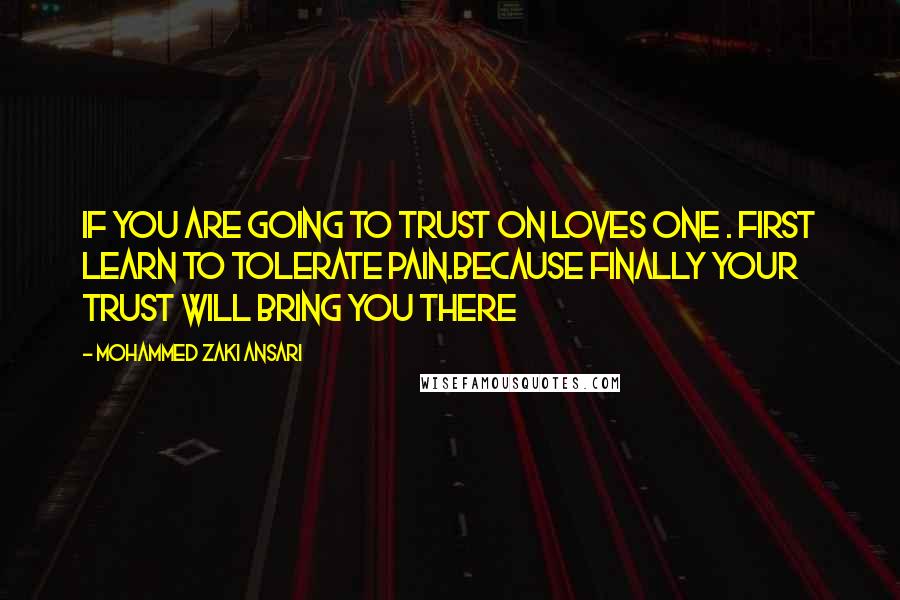 Mohammed Zaki Ansari Quotes: If you are going to trust on loves one . first learn to tolerate pain.because finally your trust will bring you there