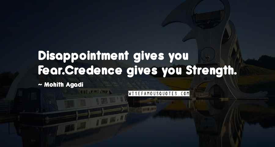 Mohith Agadi Quotes: Disappointment gives you Fear.Credence gives you Strength.