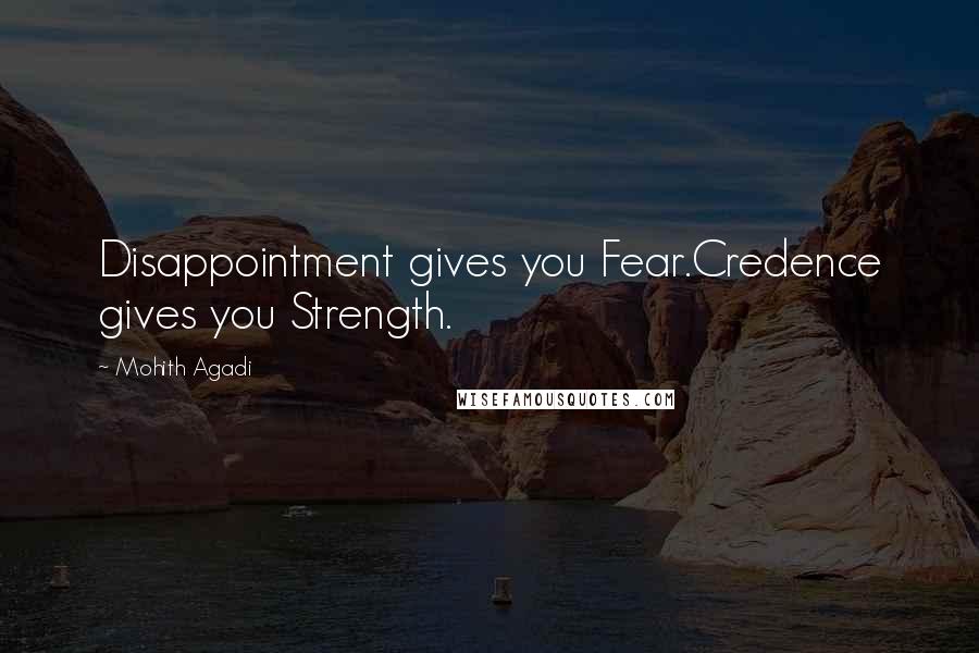 Mohith Agadi Quotes: Disappointment gives you Fear.Credence gives you Strength.