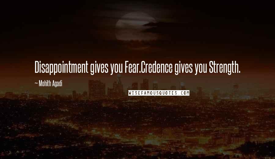 Mohith Agadi Quotes: Disappointment gives you Fear.Credence gives you Strength.