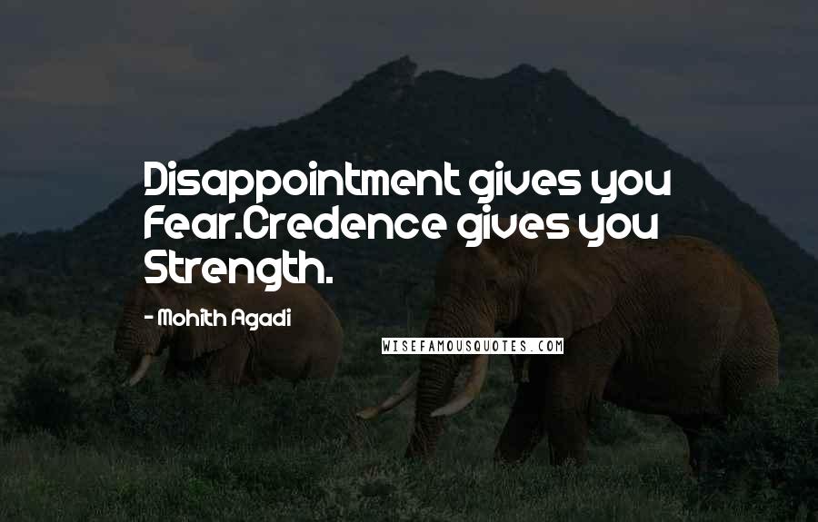 Mohith Agadi Quotes: Disappointment gives you Fear.Credence gives you Strength.