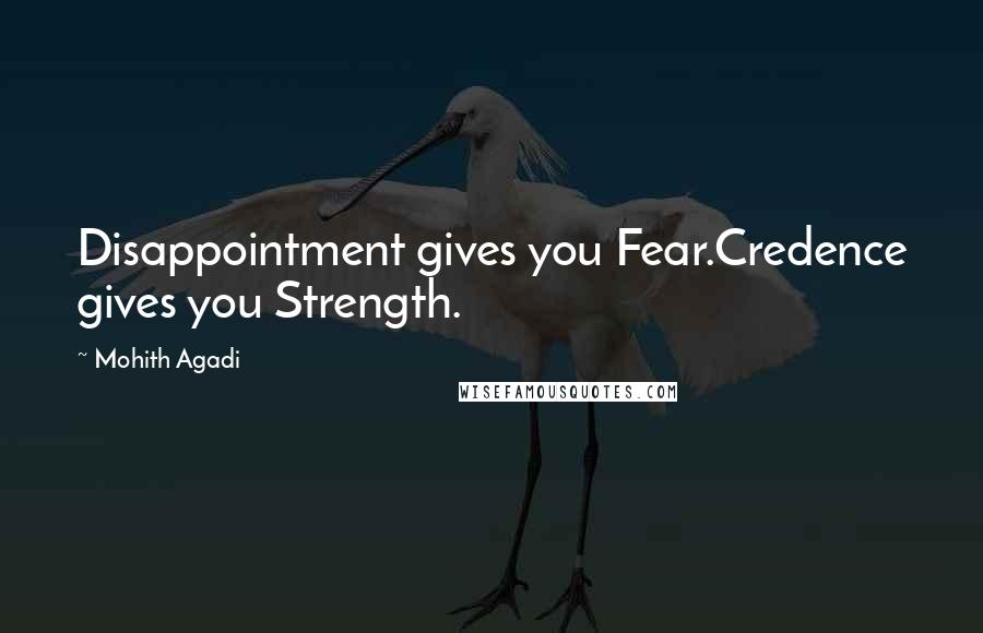 Mohith Agadi Quotes: Disappointment gives you Fear.Credence gives you Strength.