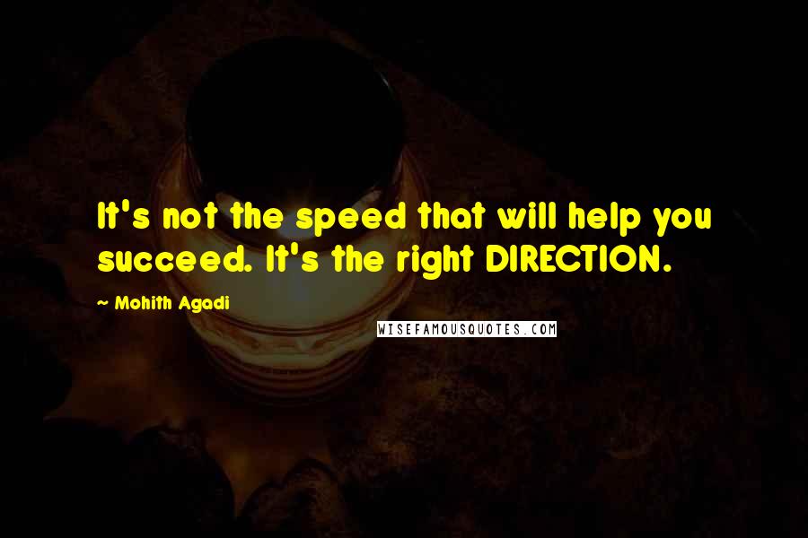 Mohith Agadi Quotes: It's not the speed that will help you succeed. It's the right DIRECTION.