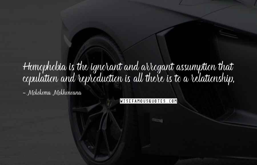 Mokokoma Mokhonoana Quotes: Homophobia is the ignorant and arrogant assumption that copulation and reproduction is all there is to a relationship.