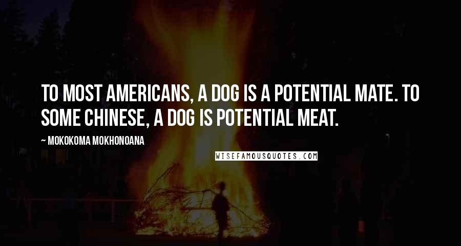 Mokokoma Mokhonoana Quotes: To most Americans, a dog is a potential mate. To some Chinese, a dog is potential meat.