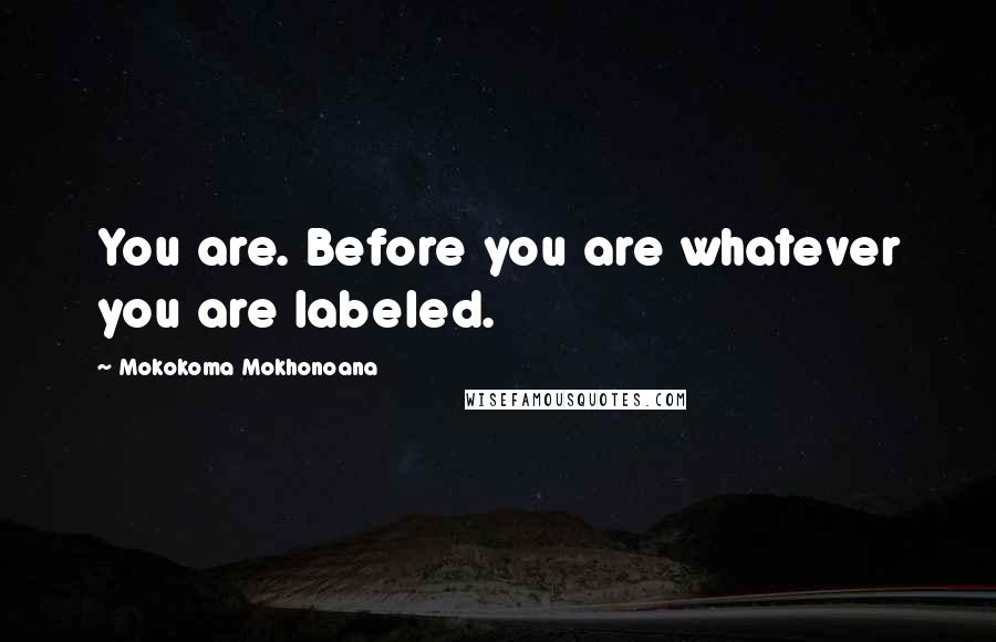 Mokokoma Mokhonoana Quotes: You are. Before you are whatever you are labeled.