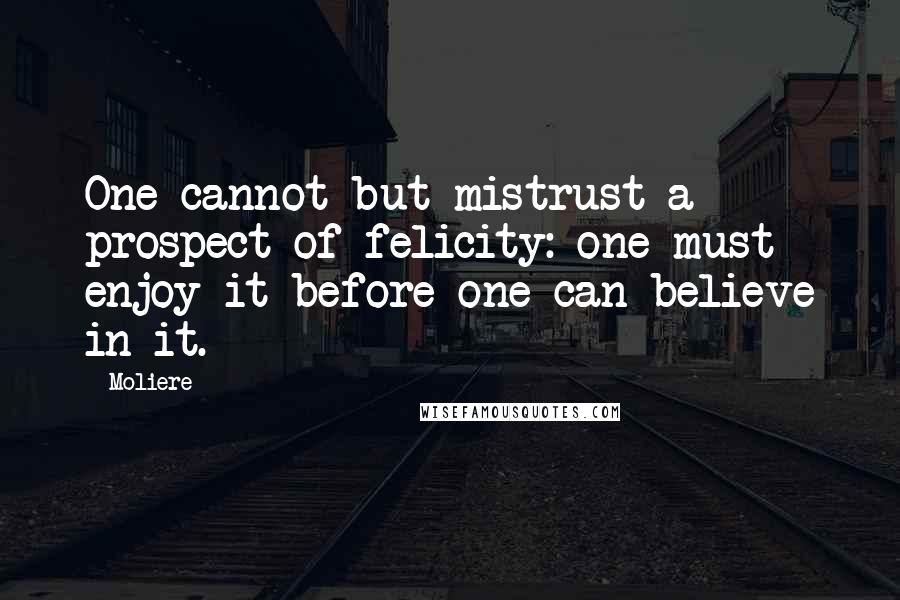 Moliere Quotes: One cannot but mistrust a prospect of felicity: one must enjoy it before one can believe in it.